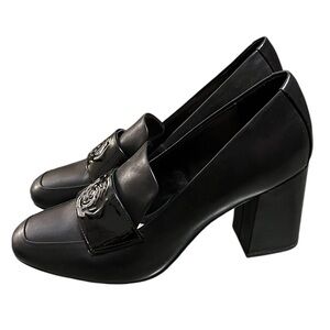 Taryn Rose Hadlee blossom black leather heeled loafers